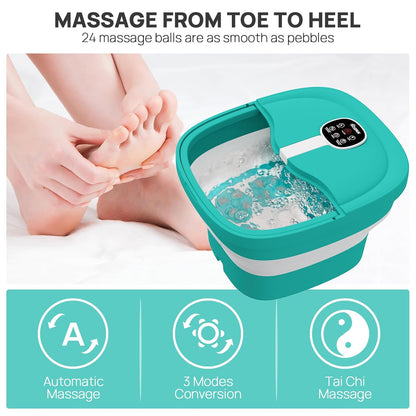 HOSPAN Collapsible Foot Spa Electric Rotary Massage, Foot Bath with Heat, Bubble, Remote, and 24 Motorized Shiatsu Massage Balls. Pedicure Foot Spa for Feet Stress Relief - FS02A