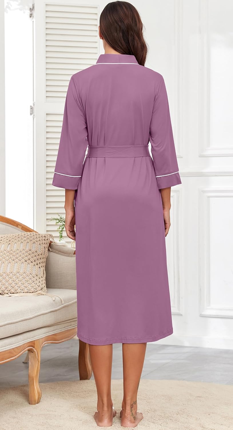 PrinStory Robes for Women 3/4 Sleeve Long Bath Robe XS-4XL