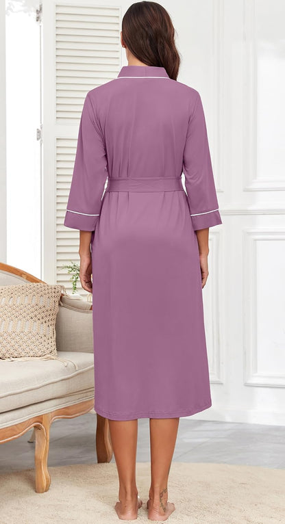 PrinStory Robes for Women 3/4 Sleeve Long Bath Robe XS-4XL