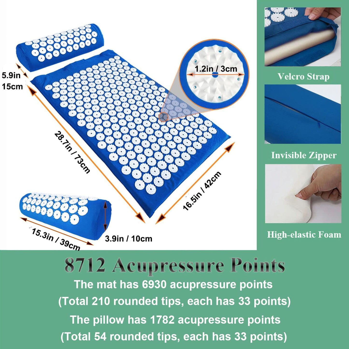 XiaoMaGe Acupressure Mat and Pillow Set with Bag - Extra Long Acupuncture Mat for Neck & Back Pain Relief- Naturally Relaxation Gift for Women - Stress Relief Massage Mat (Black)