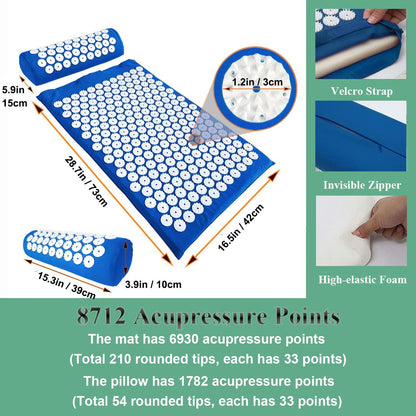 XiaoMaGe Acupressure Mat and Pillow Set with Bag - Extra Long Acupuncture Mat for Neck & Back Pain Relief- Naturally Relaxation Gift for Women - Stress Relief Massage Mat (Black)
