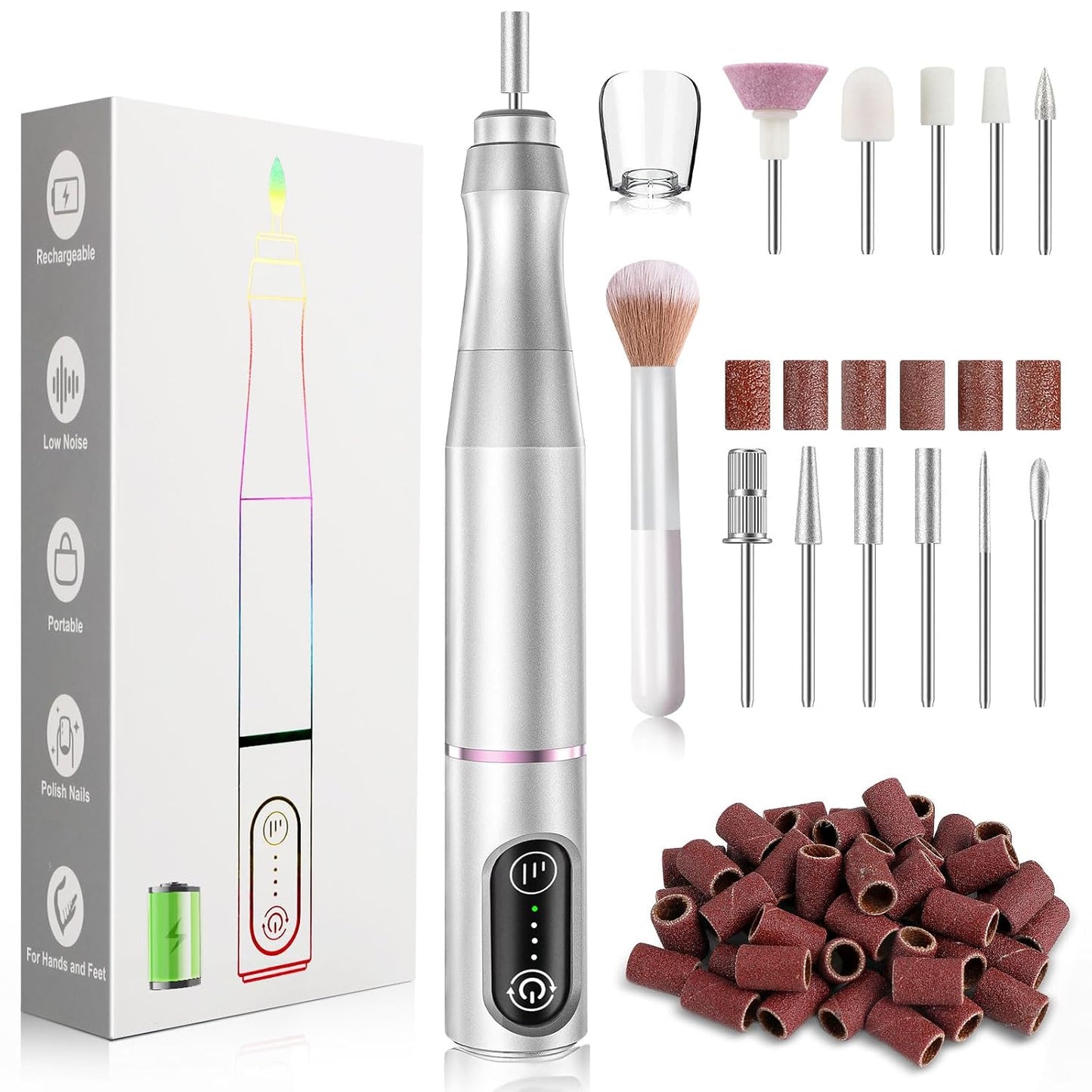 TUOBEO Cordless Nail Drill Electric Nail File Kit, Rechargeable Efile Set, Portable Acrylic Gel Nail Polish Remover Machine, Pedicure Manicure Tool, 11 Bits, 56 Sanding Bands, Salon Home, Purple