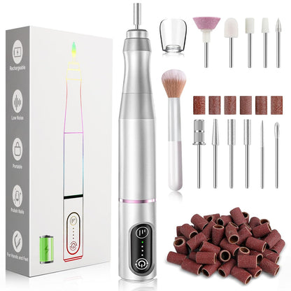 TUOBEO Cordless Nail Drill Electric Nail File Kit, Rechargeable Efile Set, Portable Acrylic Gel Nail Polish Remover Machine, Pedicure Manicure Tool, 11 Bits, 56 Sanding Bands, Salon Home, Purple