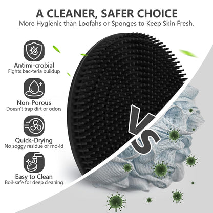 Silicone Body and Face Scrubber Set 5 Pack, BEAUTAIL Shower Bath Scrubber, Gentle Exfoliating Brush for Women Men Sensitive Skin, More Hygienic Than Traditional Loofah, Long Lasting, Black+Pink+Green