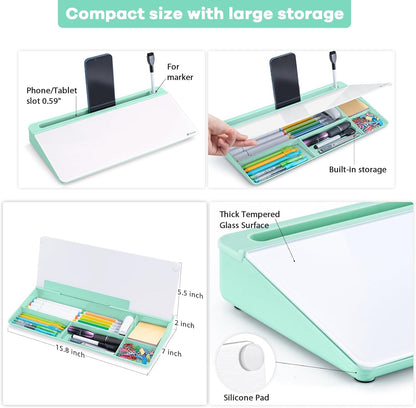Varhomax Glass Weekly Dry Erase Desk White Board, Desktop to Do List Planner Whiteboard Calendar with Storage Caddy Memo for Home and Office, White