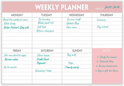 Weekly Planner Notepad - Tear Off Planning Pad with Daily Schedule & Calendar, 52 Sheets, 100gsm Paper, Undated Weekly To Do List Notepad, 10x7 in