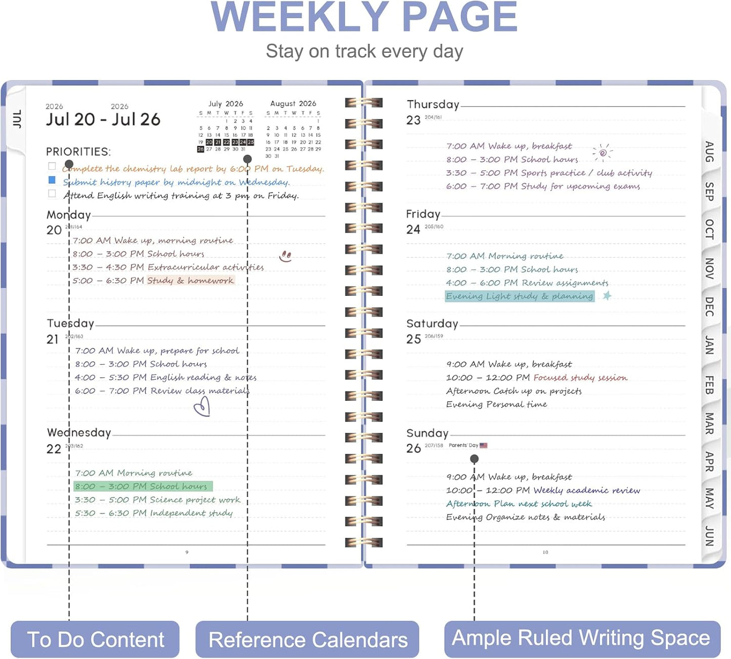 Planner 2026-2027, Weekly and Monthly Calendar Planner, JUL 2026 - JUN 2027 | Academic Year, Daily Agenda Book, A5(6.3'' x 8.5''), Sprial Bound, Inner Pocket, Office School Use