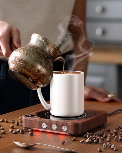 House Gem Coffee Mug Warmer for Desk, Candle Warmer Plate, 12H Timer, Wood