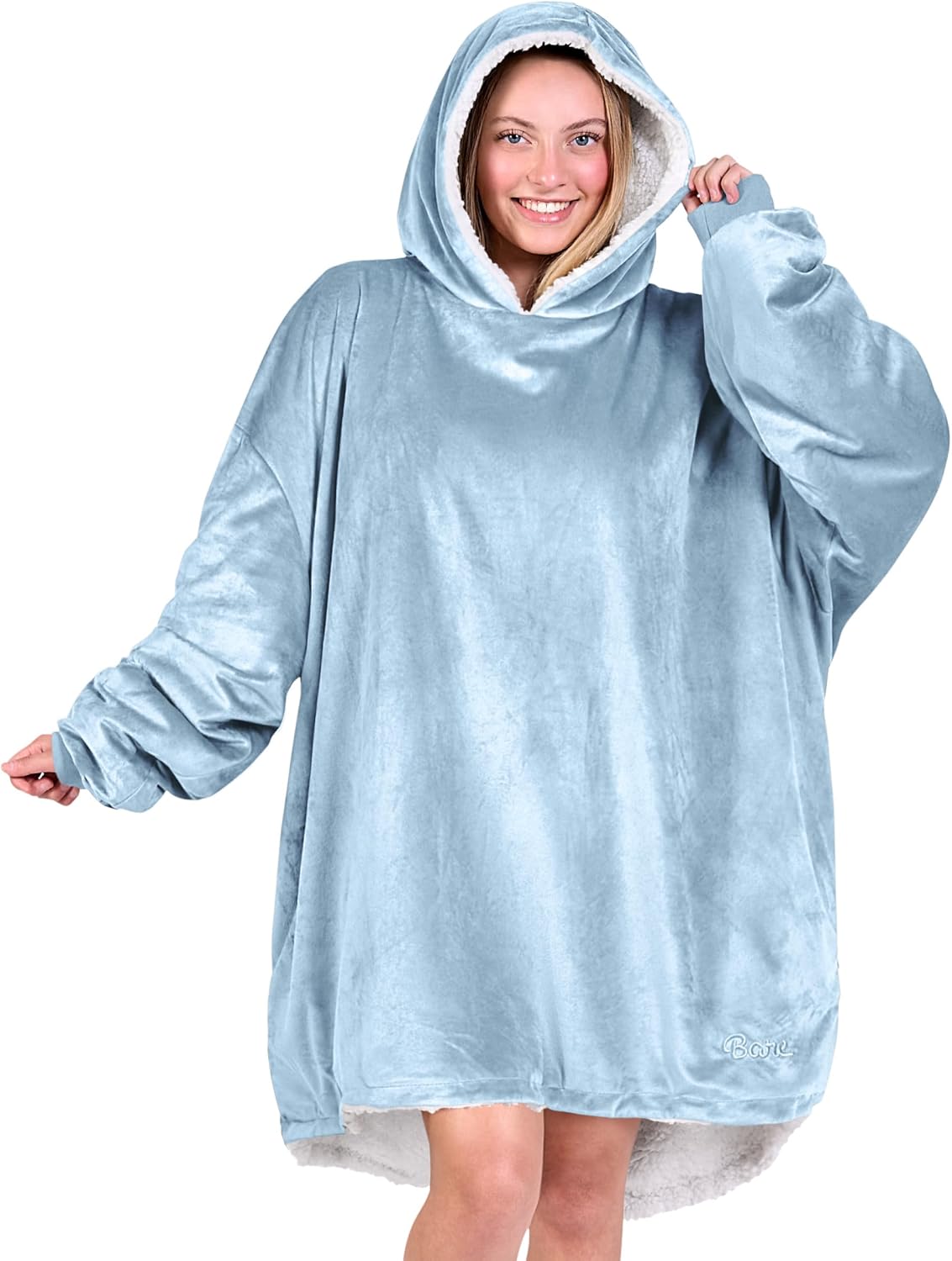 Bare Home Wearable Blanket Hoodie - Soft Plush Sherpa - Warm and Cozy - Oversized Wearable Blanket