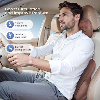 Coverado Car Lumbar Support Pillow and Car Neck Pillow Kit, Ergonomic Design Car Headrest Pillow for Driving, Relax Back Head Muscles Relieve Driving Fatigue, Breathable & Removable Cover, Gray