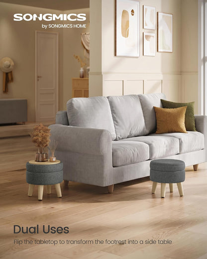 SONGMICS Storage Ottoman, Foot Stool, Ottoman with Padded Seat, Foot Rest with Wood Legs, Small Table, for Hallway, Living Room, 11.8 x 15.7 x 11.4 Inches, Teddy Fleece, Cream White ULOM518WD01