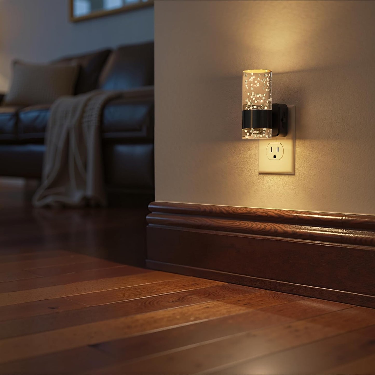 Briignite Night Lights Plug into Wall, Modern LED Night Light Plug in, Dusk to Dawn Sensor,Amber Night Light 0-100LM Adjustable Brightness, Dimmable NightLight for Hallway, Bedroom, Stairway, 2 Pack