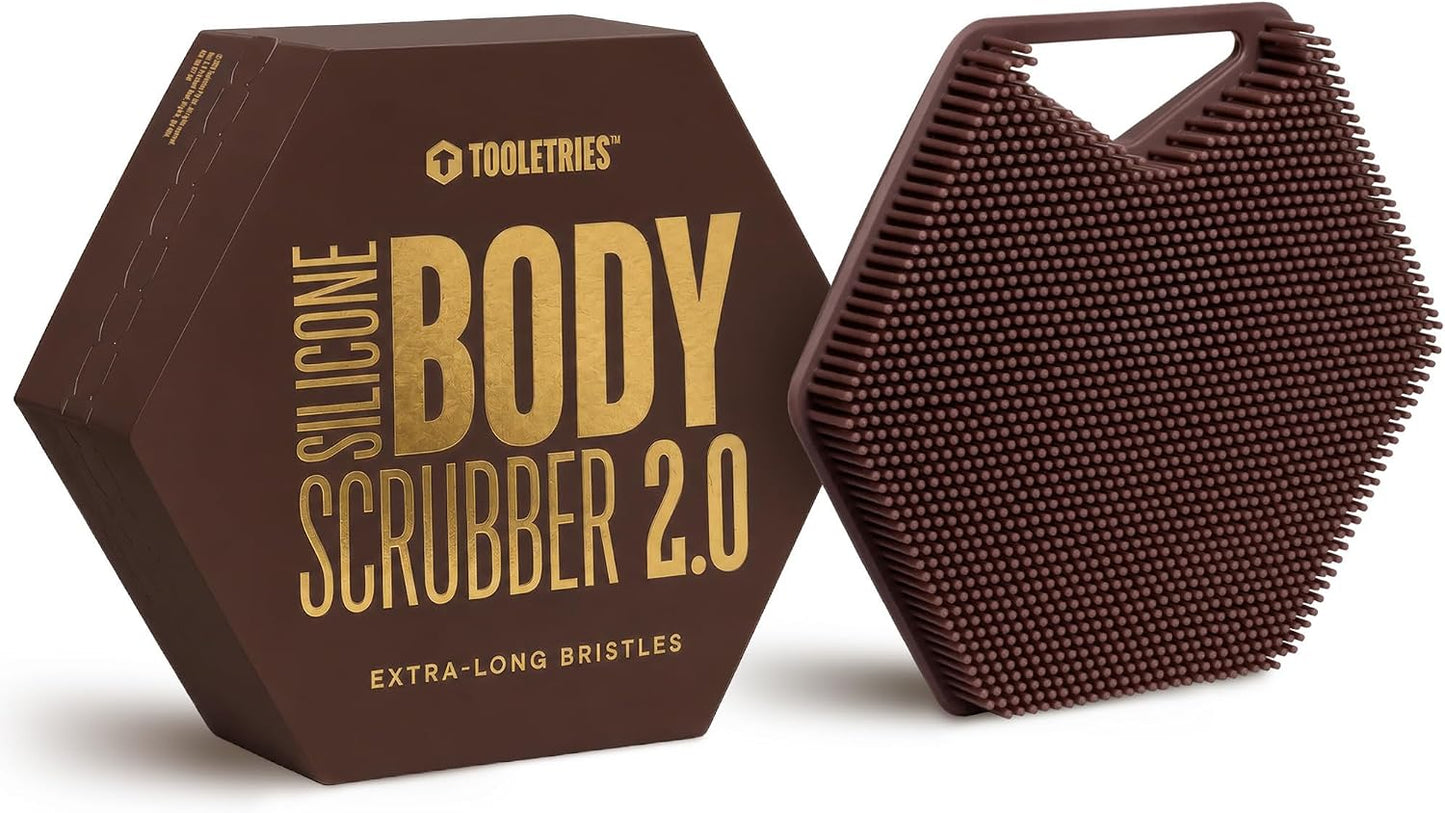 TOOLETRIES Premium Silicone Body Scrubber 2.0, Hygienic Loofah Alternative, Exfoliating Shower Scrubber for Sensitive Skin, Quick Drying & Long-Lasting Bathroom Essentials for Men & Women - Charcoal