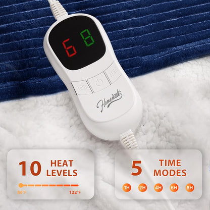 Homemate Heated Blanket Electric Throw - 50"x60" Heating Blanket Throw 1/2/4/6/8 Hours Auto-Off 10 Heat Levels Over-Heat Protection Soft Flannel Sherpa Heater ETL Certification