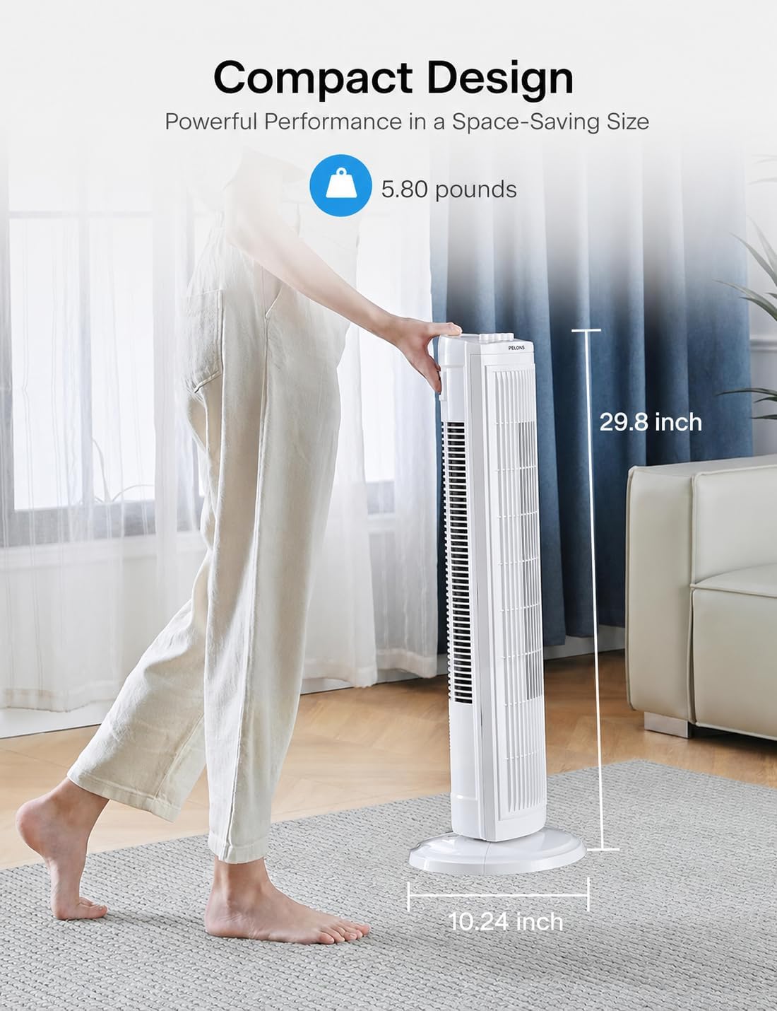 PELONIS 30 Inch Tower Fan for Bedroom, Quiet Oscillating Standing Fan with 3 Speeds, Portable Cooling Fan for Home Office Dorm Room, Auto-off Timer, Black, PFT28A2BBB