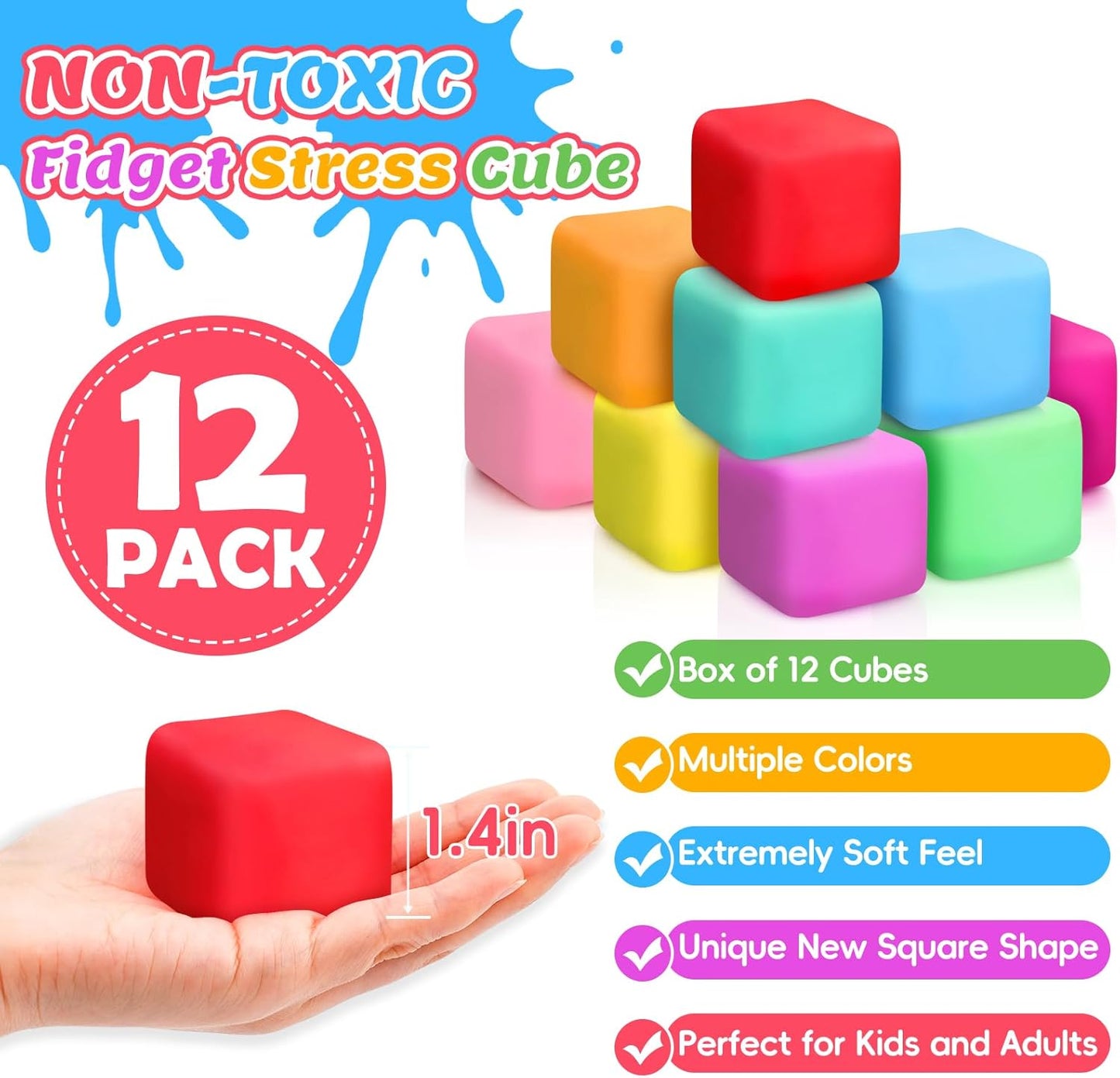 12 Pack Slow Rising Stress Ball,Stress Balls for Kids Adults,Stretchy Fidget Toys for Stress Relief,Hand Therapy Sensory Squishy Ball, Squishy Toys for Kids, Classroom Prize Box Party Favors