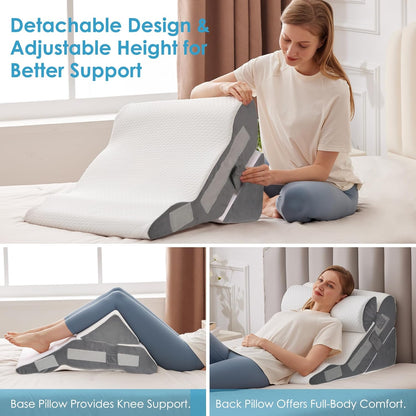 MEGCXIT Wedge Pillow Set for After Surgery, Bed Wedge, 3PCS, White/Grey