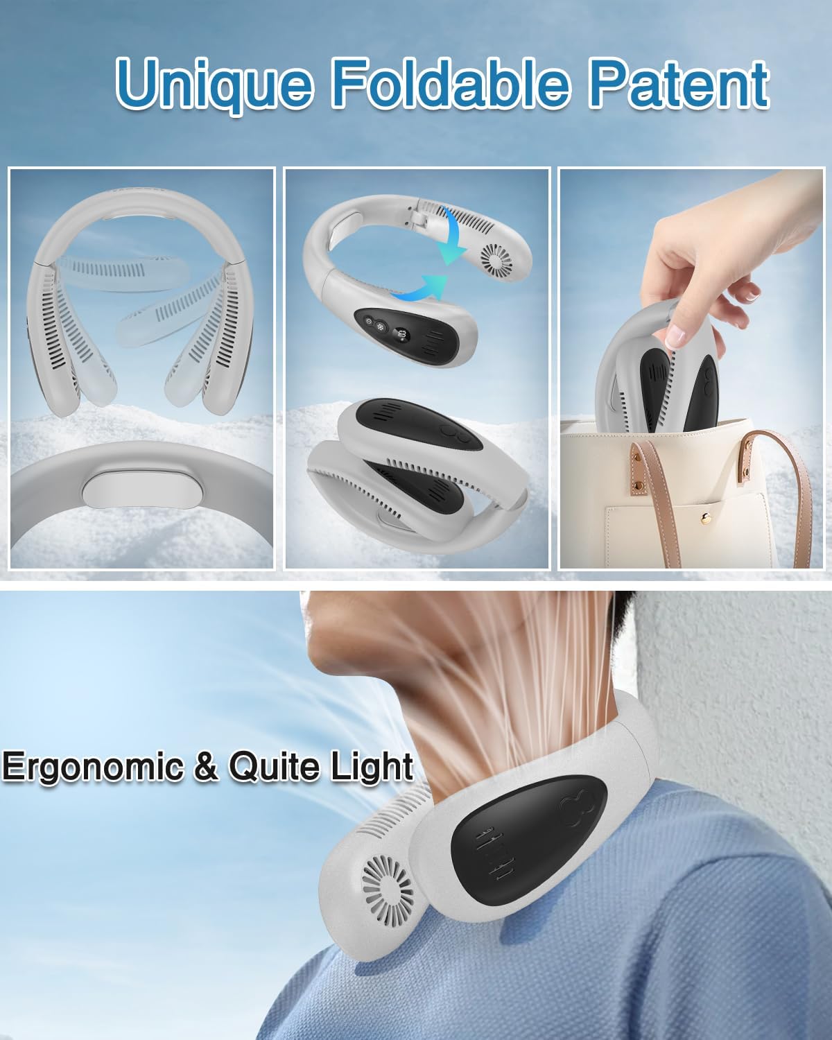 Neck Air Conditioner, Portable Neck Fan with Cooling Plate 360°Cooling Airflow, 5200mah Rechargeable USB Fan Hands Free Bladeless Wearable Foldable Mini Fan for Men Women Home Office Outdoor