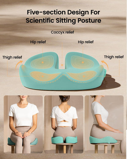 ProtoArc Seat Cushion, Office Chair Cushion for Sciatica, Coccyx Cushion, Ergonomic Memory Foam Seat Cushion for Car, Home, Pressure Relief Pad for Hip, Tailbone, All Day Comfort - Black
