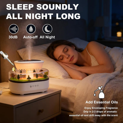 Essential Oil Diffusers, 7-Color Rainfall Cloud | Silent Rain Lamp Timer, Music & Micro Landscape Ultrasonic, Water Drip Sound, For Bedrooms, Offices, Hotels