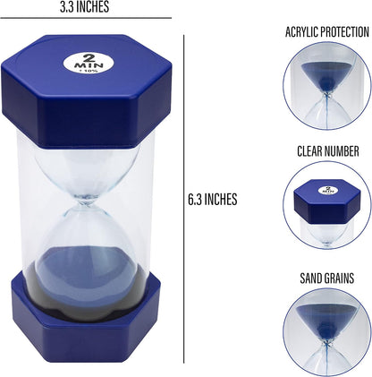 Sand Timer for Kids Set of 3 Small Colorful Hourglass Acrylic Covered Clock 1Min 2Min 5Min for Classroom, Home & Kids Room