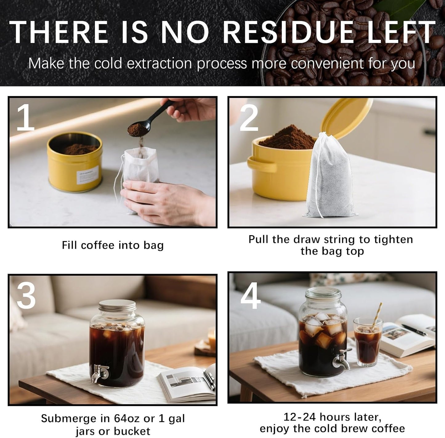 150 Pcs Cold Brew Bags 4x6 inch, No Mess Disposable Cold Brew Coffee Filter Pouches with Drawstring Large Empty Tea Bag for Loose Leaf Tea, Iced Coffee, Herbs, Spice, Home brewing, Hot pot