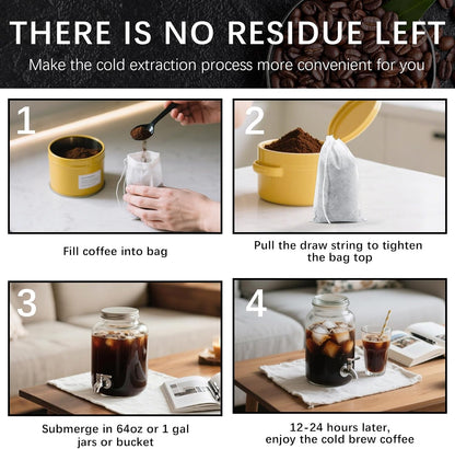 150 Pcs Cold Brew Bags 4x6 inch, No Mess Disposable Cold Brew Coffee Filter Pouches with Drawstring Large Empty Tea Bag for Loose Leaf Tea, Iced Coffee, Herbs, Spice, Home brewing, Hot pot