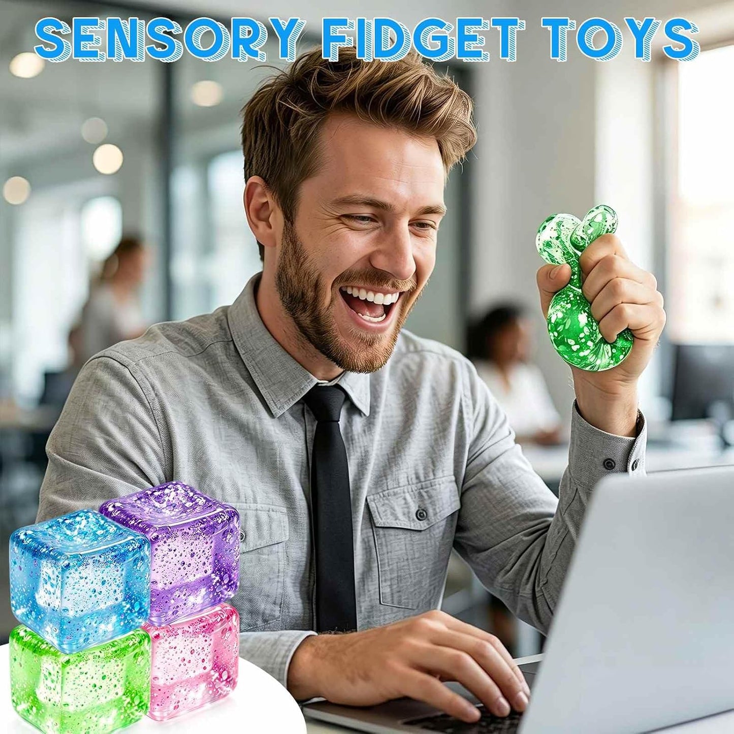 Square Squishy Squeeze Fidget Toys: Stress Relief Toys for Men Super Soft Slow Rising Cube - Sensory Desk Toys for Office Stress, Anxiety Relief & Focus - Cool Birthday Party Favors for Teens & Adults