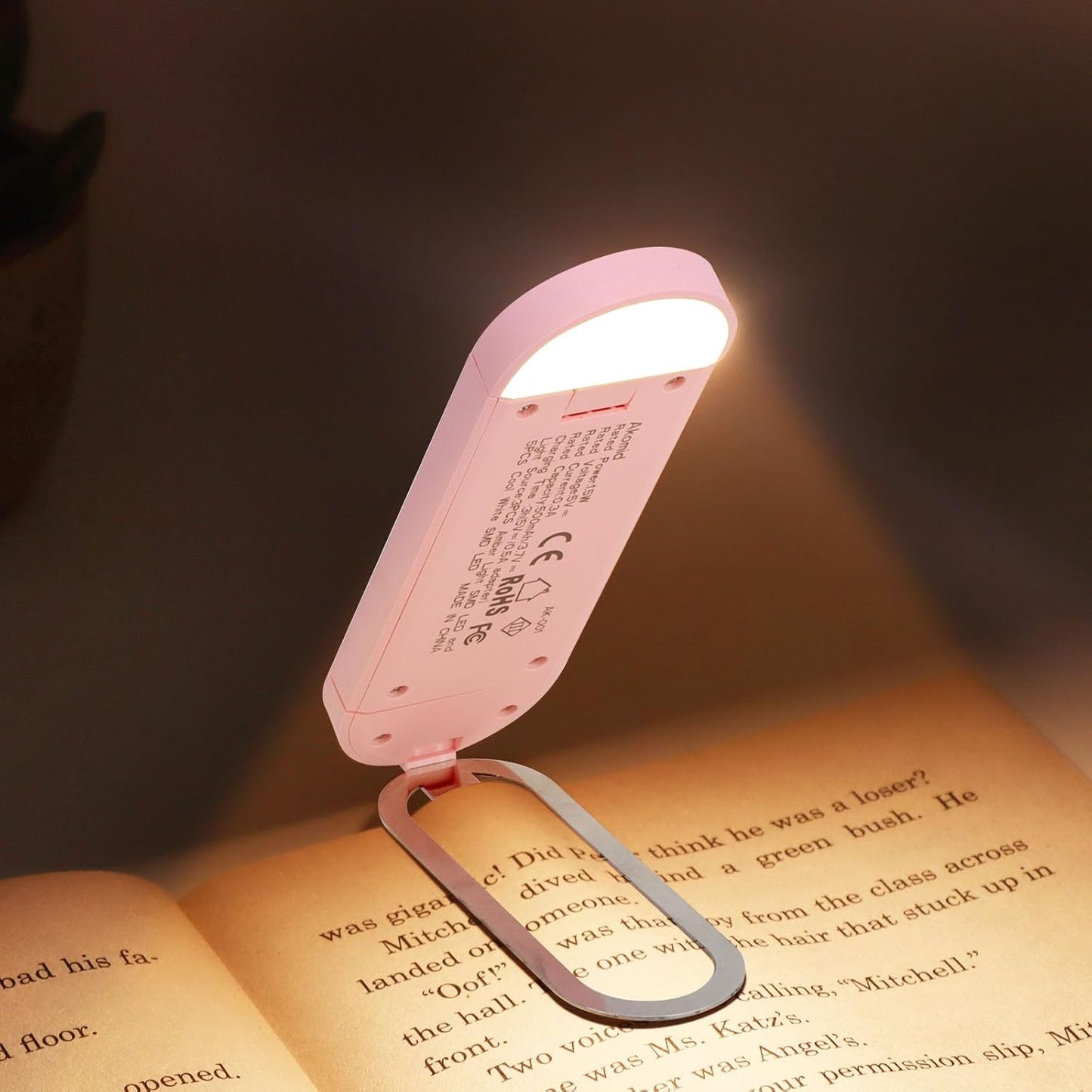 Akomid USB Rechargeable Book Light for Reading in Bed, 8 LEDs Bookmark Style Clip on, Eye-Cared Amber Light Mode for Kids, Blue Light Blocking, Stepless Dimming,Khaki