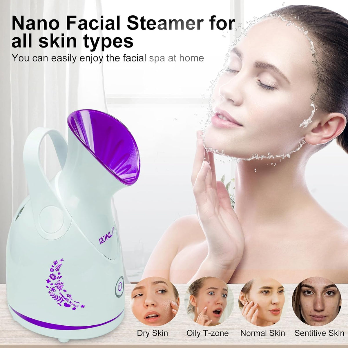 KINLITO Facial Steamer Ionic Face Steamer for Home Facial, Warm Mist Small Facial Steamer for Deep Cleaning Unclog Pores with Blackhead Remover, Aromatherapy Kit for Personal Home SPA (Blue)