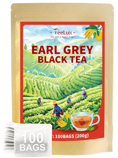 TeeLux Earl Grey Black Tea Bags, Bergamot Citrus Aroma, Smooth Taste, 100ct