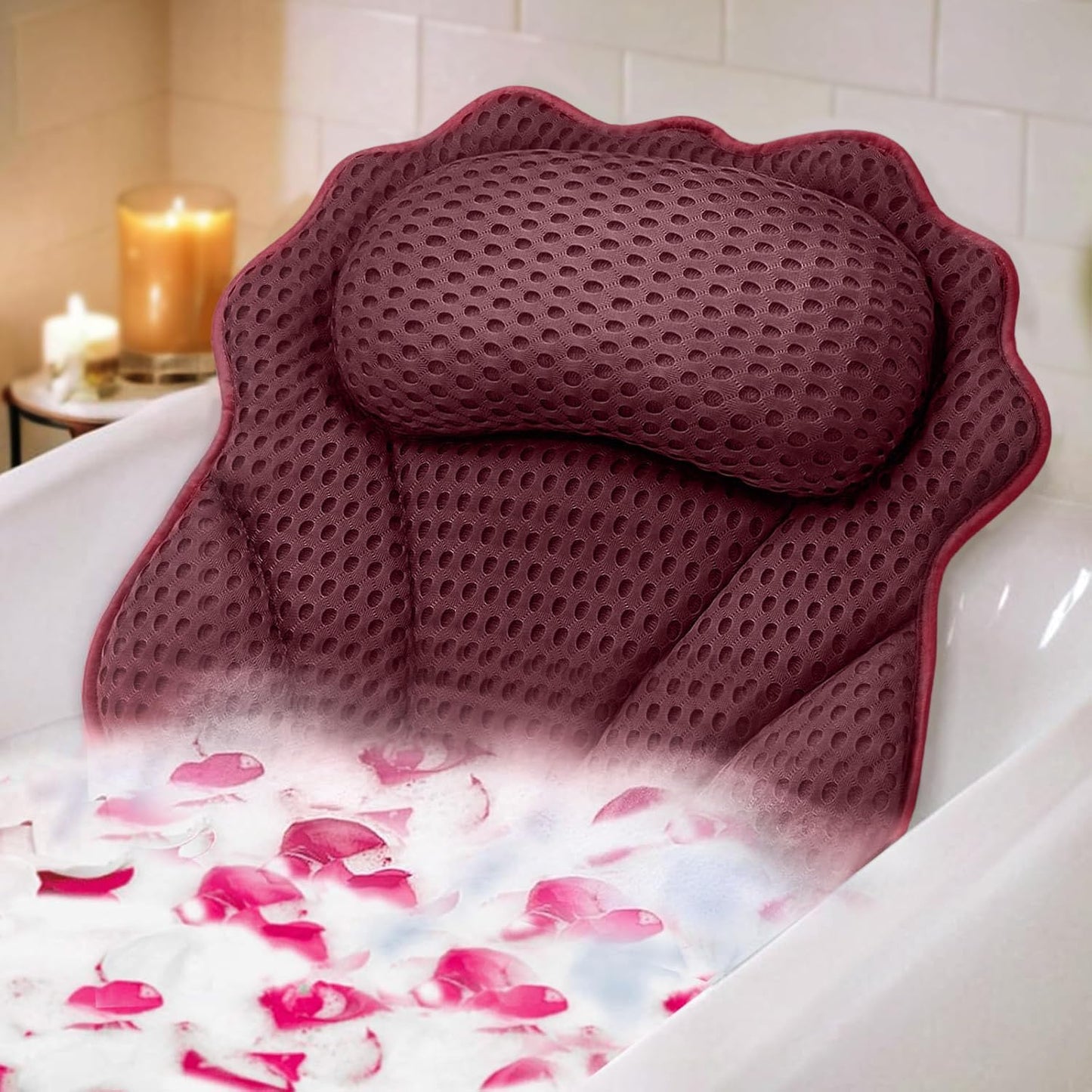 Bath Pillow RUVINCE Ergonomic Luxury Bathtub Pillow with Head,Neck, Shoulder and Back Support, 4D Bath Pillows for tub with 6 Powerful Suction Cups, Fits All Bathtub
