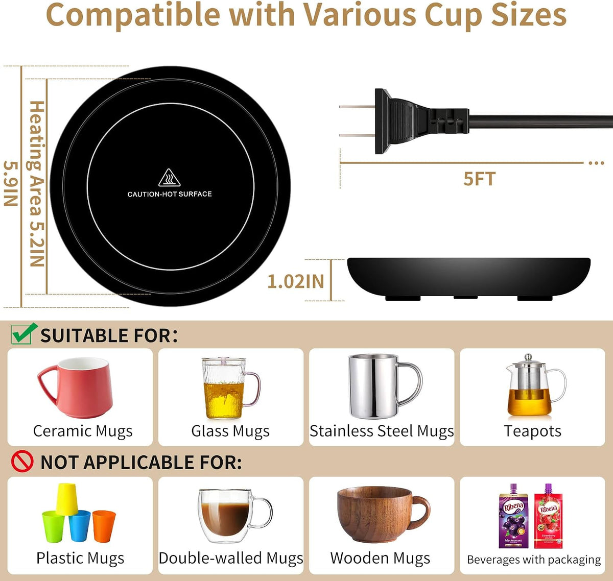 Coffee Mug Warmer for Desk 4H Auto Shut Off, Smart Coffee Cup Warmer with 3 Temperature Setting, Electric Mug Warmer Plate for Coffee, Milk, Tea (White)