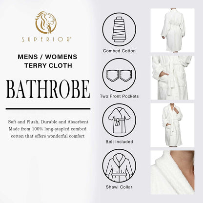 Cotton Unisex Terry Robe, Soft And Absorbent Robes For Men And Women, Bathroom Accessories
