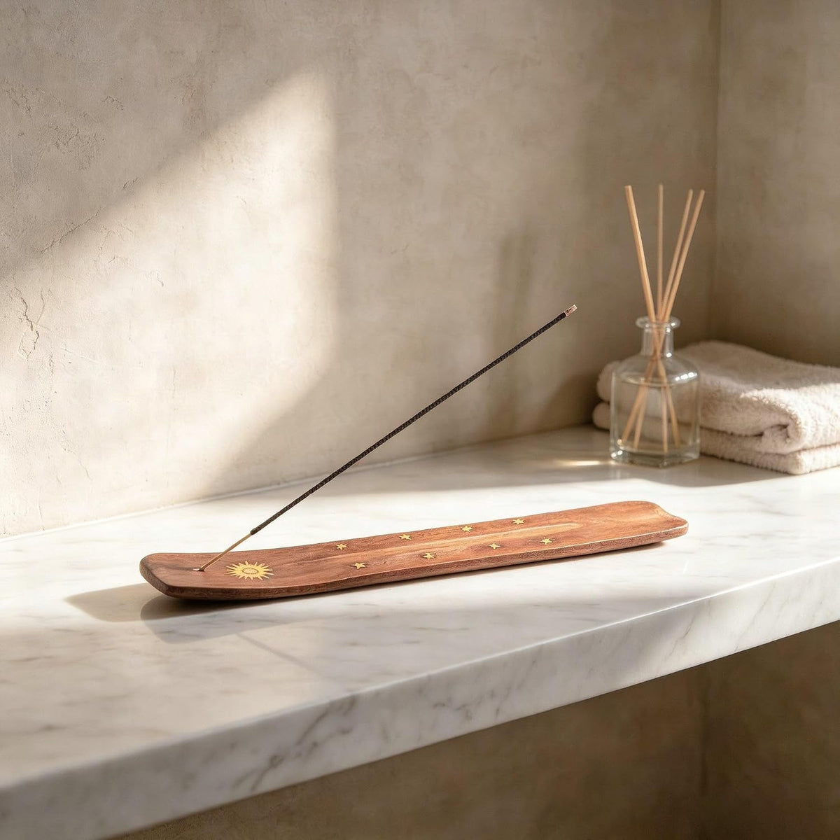 Hosley Wood Incense Holder Sun 10 Inches Ideal Gift for Wedding, Aromatherapy, Zen, Spa, Reiki, Meditation
