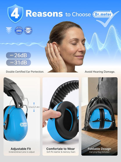 Dr.meter Ear Protection Ear Muffs, Noise Cancelling Headphones for Adults Kids 31dB Earmuffs for Noise Reduction, Hearing Protection for Shooting Gun Range, Mowing, Monster Jam, Sensory, Fireworks