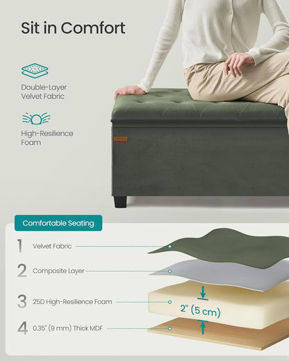 SONGMICS Storage Ottoman Bench, Foot Rest with Legs, 15.7 x 43.3 x 15.7 Inches, End of Bed Bench, Storage Chest, Load up to 660 lb, for Living Room, Bedroom, Entryway, Dark Gray ULSF088G01