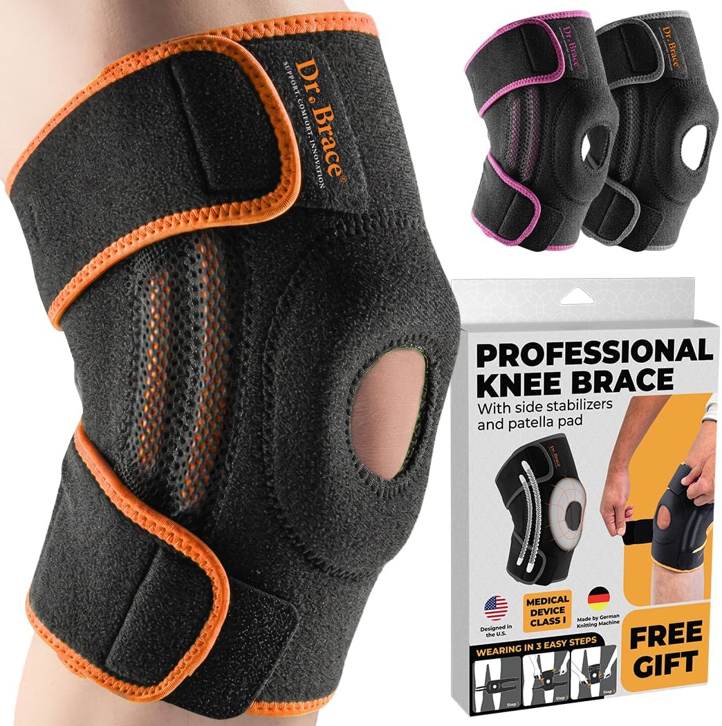 DR. BRACE ELITE Knee Brace with Side Stabilizers & Patella Gel Pads for Maximum Knee Pain Support and fast recovery for men and women-Please Check How To Size Video (Mercury, Large)