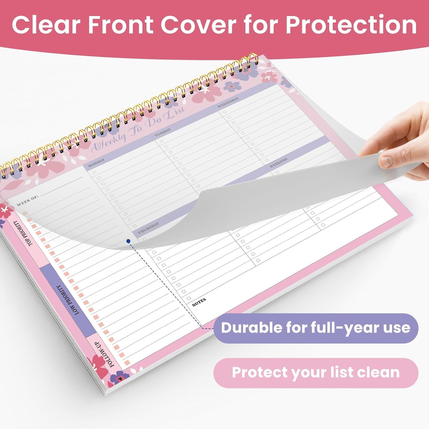 Weekly To Do List Notepad with 52 Undated Sheets（8.5"×11"）- Undated Weekly Planner Notepad for Office Desk Accessories and Supplies - Sunshine Petal
