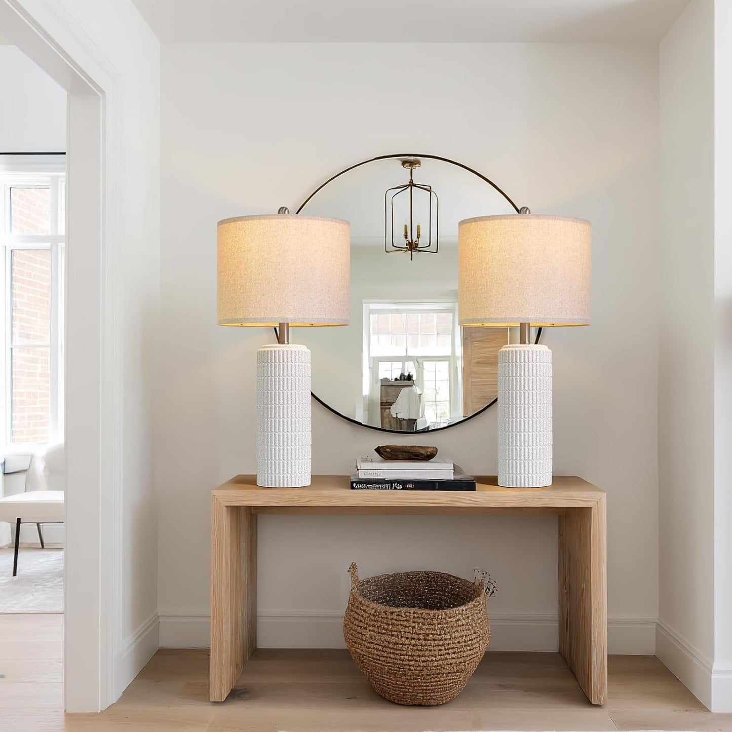 PoKat 23" Modern Ceramic Table Lamp Set of 2 for Living Room White Desk Lamps for Bedroom Farmhouse Bedside Nightstand Lamp House Warming Gifts New Home Decor End Table Lamps Gifts for Women Mom Beige