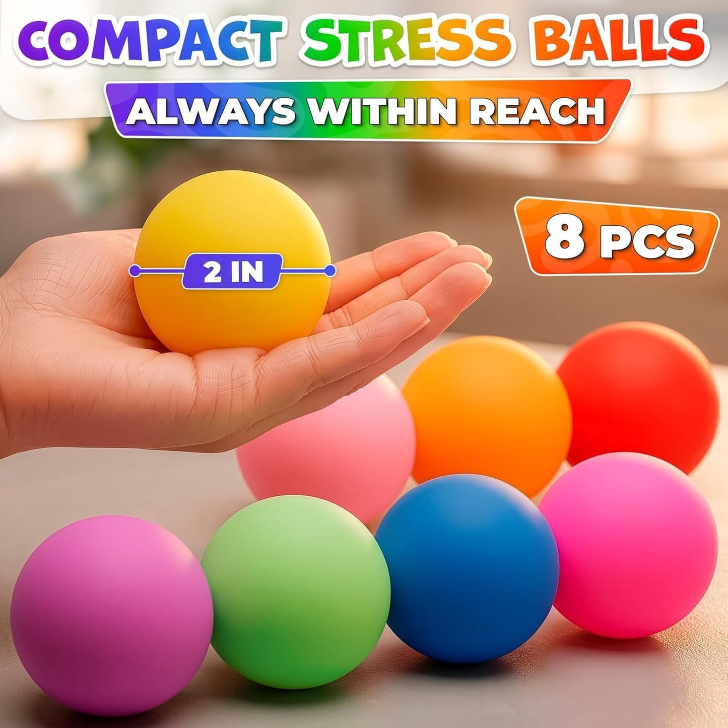 DIMROM 8 Pcs Squishy Stress Balls, 2 in Diameter, TPR Skin with EVA Filling