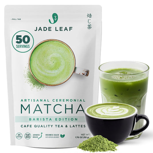 Jade Leaf Matcha - Artisanal Barista Edition - Ceremonial Grade, First Harvest, Authentic Japanese Origin Matcha Powder for Café Quality Tea & Lattes, 50 Servings (1.76 Ounce Pouch)