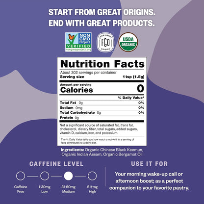 FGO Organic Earl Grey Black Tea, 16 Ounce Loose Leaf Bulk Resealable Bag, 16oz, Packaging May Vary (Pack of 1)
