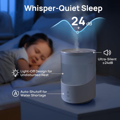 Clarston 2L Cool Mist Humidifier for Bedroom with 360° Adjustable Nozzle, High and Low Mist Levels, Ultra-Low Noise, Light-Off, No BPA, Auto Shut Off, Ideal Baby Humidifier with Easy Top Filling