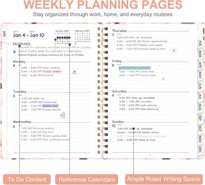 Planner 2026-2027, Weekly and Monthly Calendar Planner, JUL 2026 - JUN 2027 - Colors B
