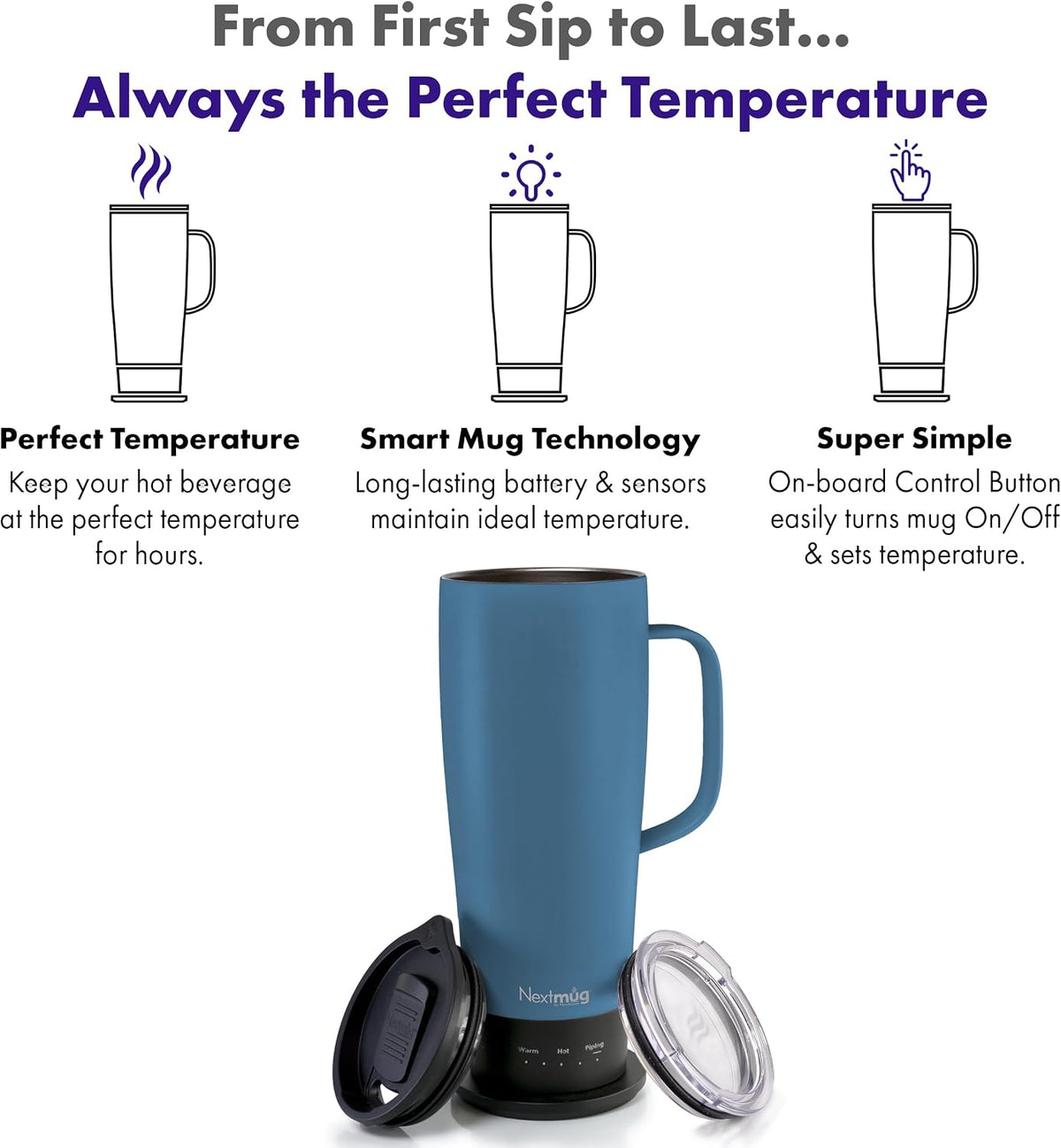 Nextmug Go - Temperature-Controlled, Self-Heating Travel Mug