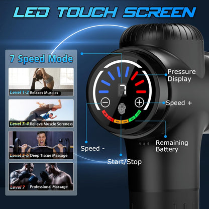 TOLOCO Massage Gun, Back Massager 10 Replacement Head for Pain Relief Deep Tissue, Percussion Massage Guns 7 Speed Level Super Quiet Electric Massager Fathers Day Dad Gifts, Carbon