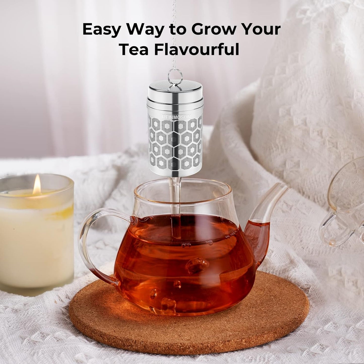 Reinmoson Large Tea Infuser for Loose Tea & Spice Infuser for Cooking, Extra Fine Mesh Tea Strainers, 304 Stainless Steel Loose Leaf Tea Steeper for Black Tea, Rooibos, etc