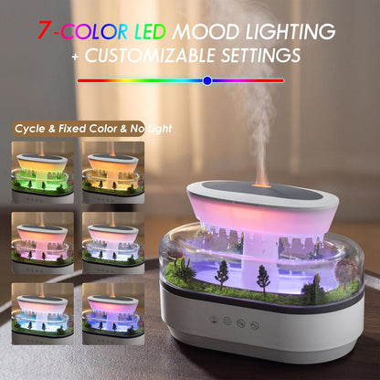 250ML Raindrop Humidifier & Essential Oil Diffuser, Cloud-Shaped Ultrasonic Humidifier with Soothing Rain Sounds, 7-Color LED Mood Light, Auto Shut-Off, Perfect for Bedroom, Office, Yoga & Relaxation
