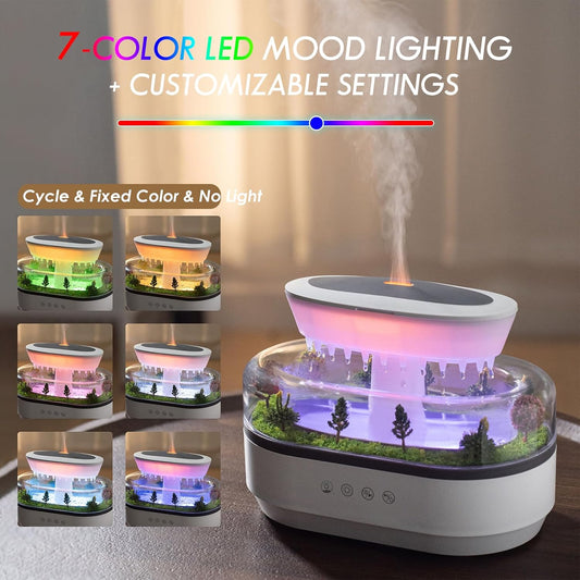 250ML Raindrop Humidifier & Essential Oil Diffuser, Cloud-Shaped Ultrasonic Humidifier with Soothing Rain Sounds, 7-Color LED Mood Light, Auto Shut-Off, Perfect for Bedroom, Office, Yoga & Relaxation